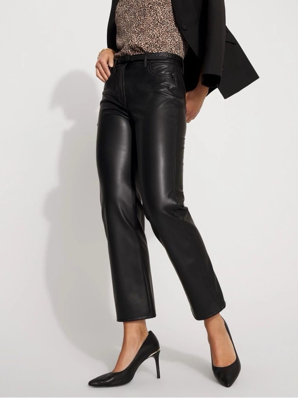 White House Black Market Black Faux-Leather Cropped Straight Pants